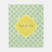 Chic Pastel Green Quatrefoil Yellow Name Monogram Fleece Deken (Voorkant)