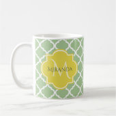 Chic Pastel Green Quatrefoil Yellow Name Monogram Koffiemok (Links)