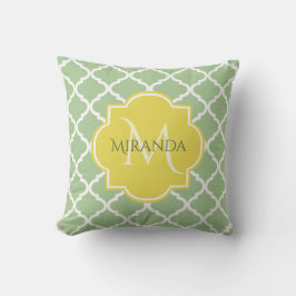 Chic Pastel Green Quatrefoil Yellow Name Monogram Kussen