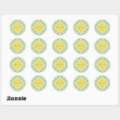 Chic Pastel Green Quatrefoil Yellow Name Monogram Ronde Sticker (Vel)