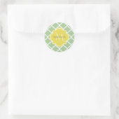 Chic Pastel Green Quatrefoil Yellow Name Monogram Ronde Sticker (Tas)