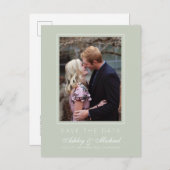 Chic Pastel Green Save the Date Verloving Photo Aankondigingskaart (Voorkant / Achterkant)