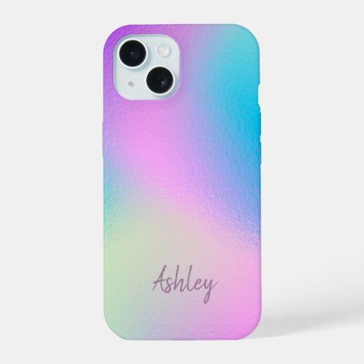 Chic Pastel Holographic Personalized Name iPhone 15 Case (Achterkant)
