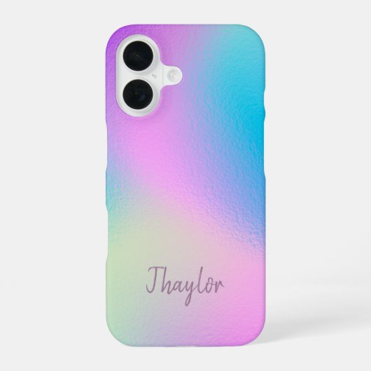 Chic Pastel Holographic Personalized Name iPhone 16 Hoesje (Achterkant)
