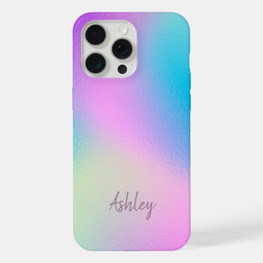Chic Pastel Holographic Personalized Name iPhone Hoesje (Achterkant)