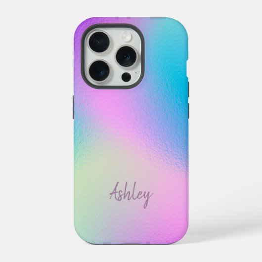 Chic Pastel Holographic Personalized Name iPhone Hoesje (Achterkant)