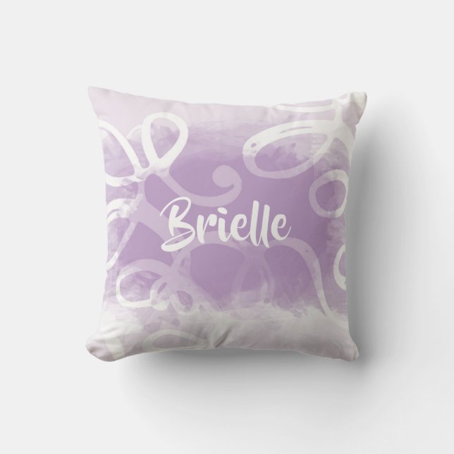 Chic Pastel Lavender Waterverf zwaait met naam Kussen (Voorkant)