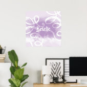 Chic Pastel Lavender Waterverf zwaait met naam Poster (Thuiskantoor)