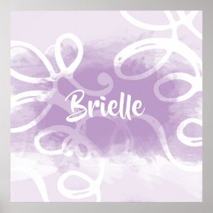 Chic Pastel Lavender Waterverf zwaait met naam Poster