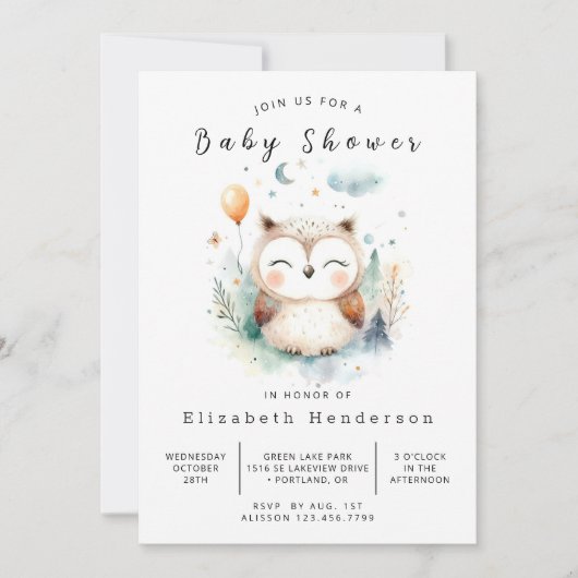 Chic Pastel Owl Baby shower Kaart (Voorkant)