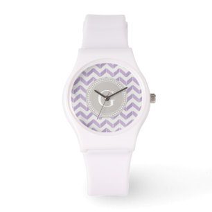 Chic Pastel paars grijs Chevron Aangepast monogram Horloge