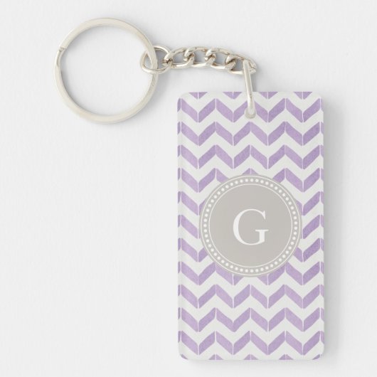Chic Pastel paars grijs Chevron Aangepast monogram Sleutelhanger (Voorkant)