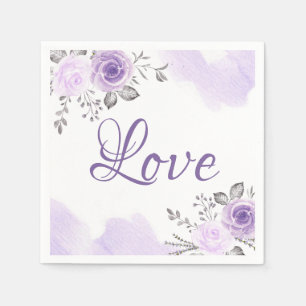 Chic Pastel Paarse Bloemen Liefde Script Trouwen Servetten