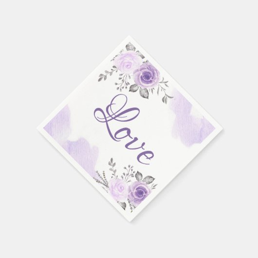 Chic Pastel Paarse Bloemen Liefde Script Trouwen Servetten (Hoek)
