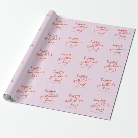Chic Pastel Paarse Happy Galentines Day Script Cadeaupapier (Uitgerold)