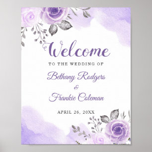Chic Pastel Paarse Waterverf Floral Wedding Sign Poster