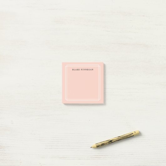 Chic Pastel Peach | Gepersonaliseerde witte grens Post-it® Notes (Op bureau)