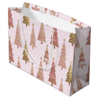 Chic Pastel Pink and Gold Christmas Tree Groot Cadeauzakje