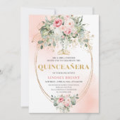 Chic Pastel Pink Boho Floral Quinceañera Invites Kaart (Voorkant)