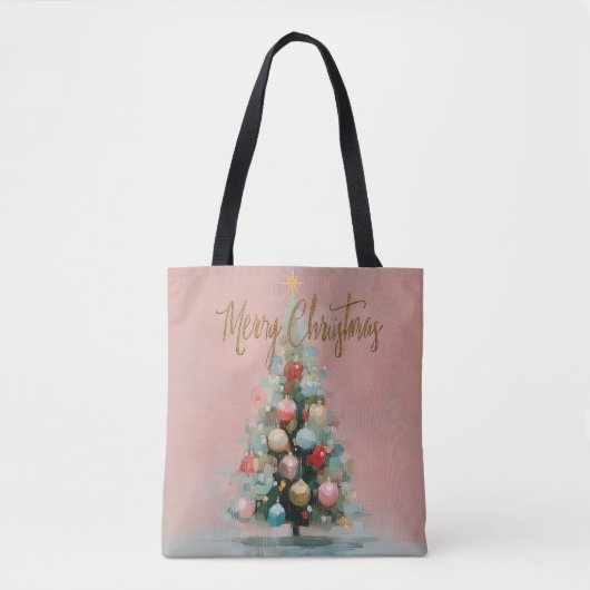 Chic Pastel Pink Christmas Tree Tote Bag (Voorkant)