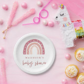 Chic Pastel Pink Rainbow Baby shower Papieren Bordje (Feest)