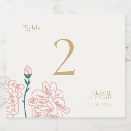 Chic Pastel Roos Trouwtafel Nummer Sparkling Wijnetiket (Enkel label)
