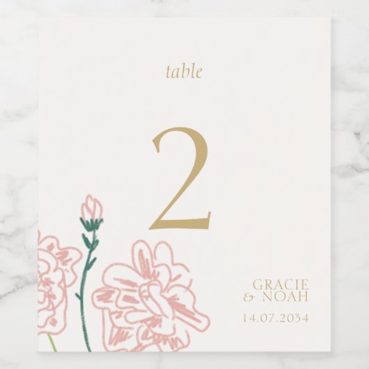 Chic Pastel Roos Trouwtafel Nummer Wijn Etiket (Enkel label)