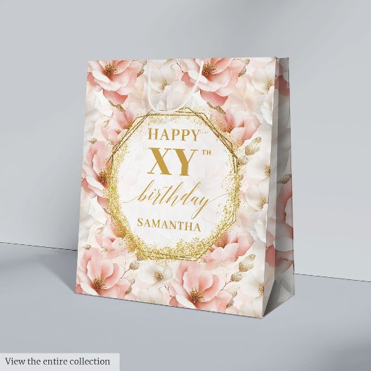 Chic Pastel Roze Boho Goud 80 Verjaardag Gift Bag Medium Cadeauzakje