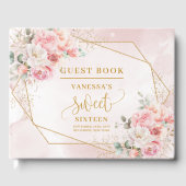 Chic Pastel Roze Goud Pioenen Sweet 16 Gastboek Gastenboek (Voorkant)
