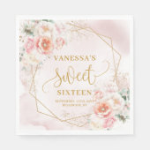 Chic Pastel Roze Gouden Pioenen Zoete Zestien Serv Servet (Voorkant)