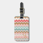 Chic Pastel Roze Mint Chevron Aangepast monogram Bagagelabel (Voorkant verticaal)