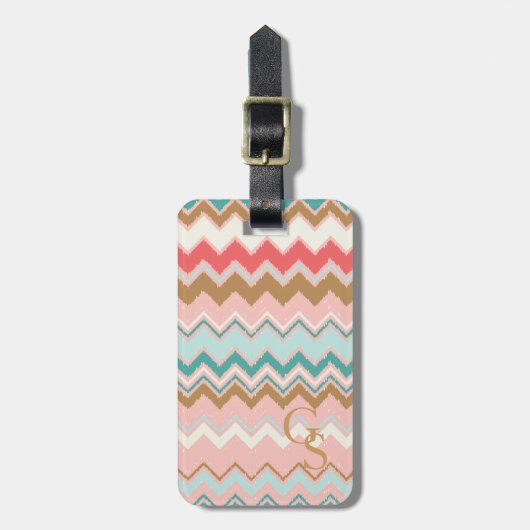 Chic Pastel Roze Mint Chevron Aangepast monogram Bagagelabel (Voorkant verticaal)