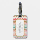 Chic Pastel Roze Mint Chevron Aangepast monogram Bagagelabel (Achterkant verticaal)