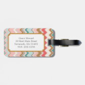 Chic Pastel Roze Mint Chevron Aangepast monogram Bagagelabel (Achterkant horizontaal)