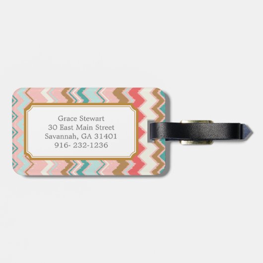Chic Pastel Roze Mint Chevron Aangepast monogram Bagagelabel (Achterkant horizontaal)