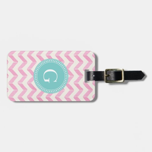 Chic Pastel Roze & Mint Chevron Aangepast monogram Bagagelabel (Voorkant horizontaal)