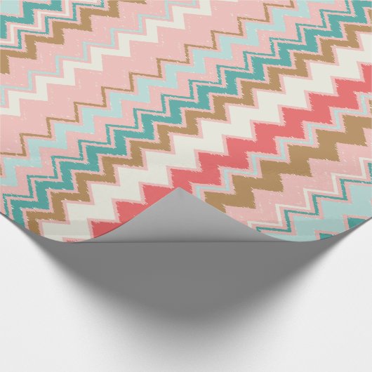 Chic Pastel Roze Mint Chevron Aangepast monogram Cadeaupapier (Hoek)