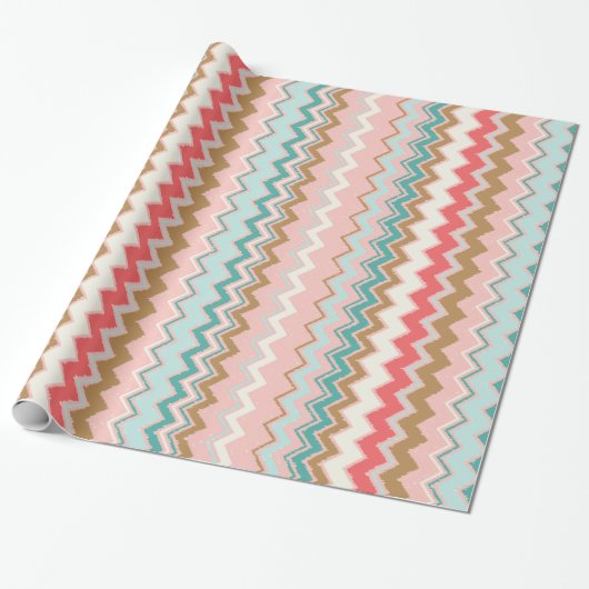 Chic Pastel Roze Mint Chevron Aangepast monogram Cadeaupapier (Uitgerold)