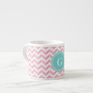 Chic Pastel Roze & Mint Chevron Aangepast monogram Espresso Kop