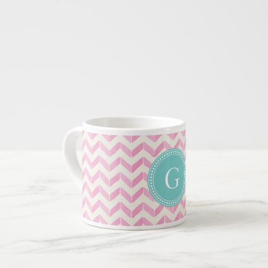 Chic Pastel Roze & Mint Chevron Aangepast monogram Espresso Kop (Links)
