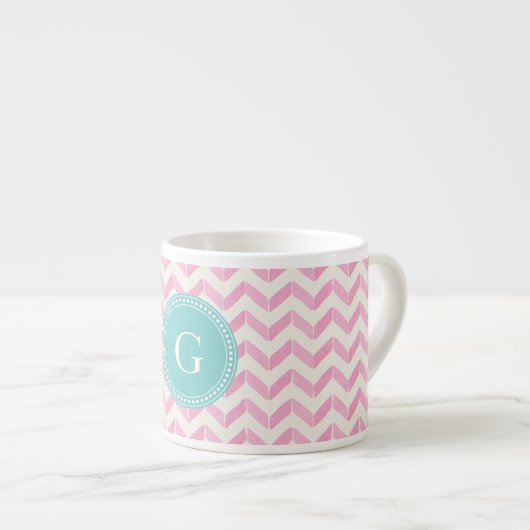Chic Pastel Roze & Mint Chevron Aangepast monogram Espresso Kop (Voorkant rechts)