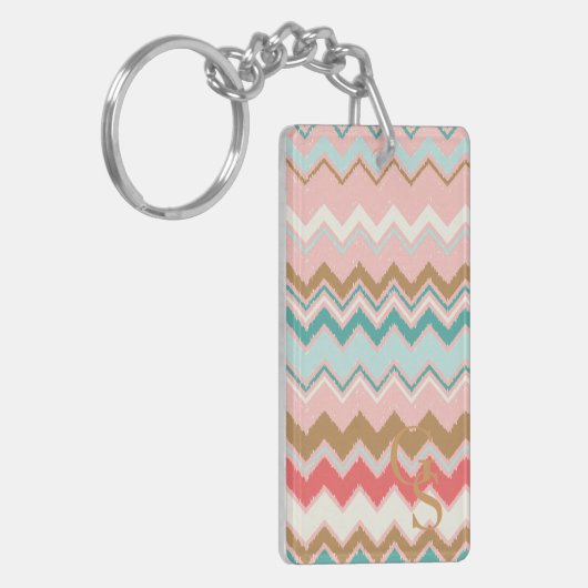 Chic Pastel Roze Mint Chevron Aangepast monogram Sleutelhanger (Voorkant Links)