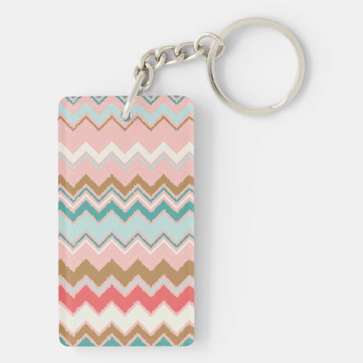 Chic Pastel Roze Mint Chevron Aangepast monogram Sleutelhanger (achterkant)