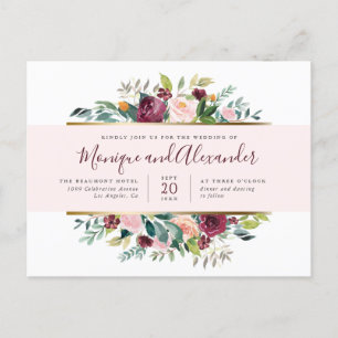 Chic Pastel Roze Streep Waterverf Bloemen Huwelijk Uitnodiging Briefkaart