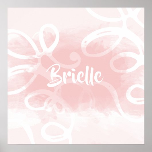 Chic Pastel Roze Waterverf Draaikolken Met Naam Poster (Voorkant)