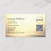 Chic Pastel Silk Cream Curved Decor Logo QR Code Visitekaartje (Achterkant)