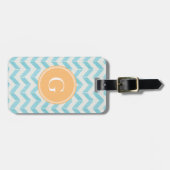 Chic Pastel turquoise Chevron Custom Monogram Bagagelabel (Voorkant horizontaal)