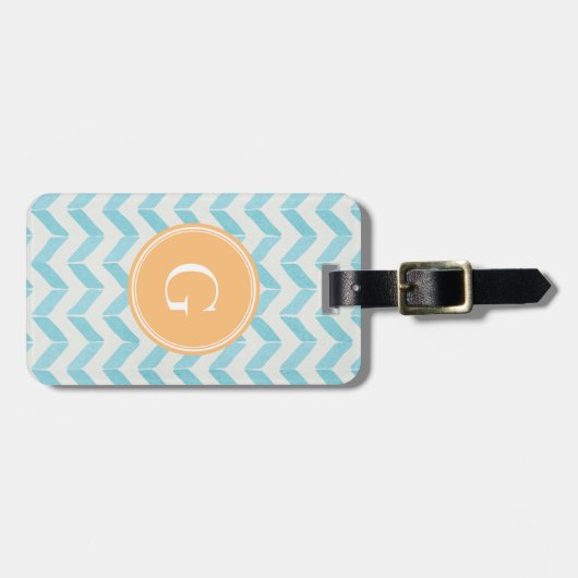 Chic Pastel turquoise Chevron Custom Monogram Bagagelabel (Voorkant horizontaal)