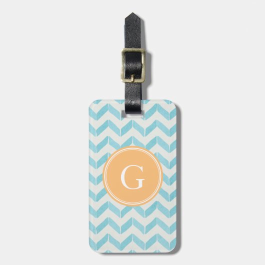 Chic Pastel turquoise Chevron Custom Monogram Bagagelabel (Voorkant verticaal)
