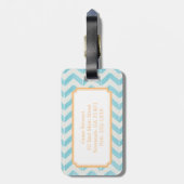 Chic Pastel turquoise Chevron Custom Monogram Bagagelabel (Achterkant verticaal)
